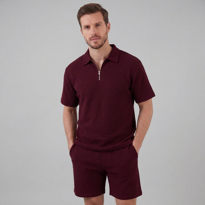 Conjunto de verano para hombre con camiseta y pantalón corto de punto waffle