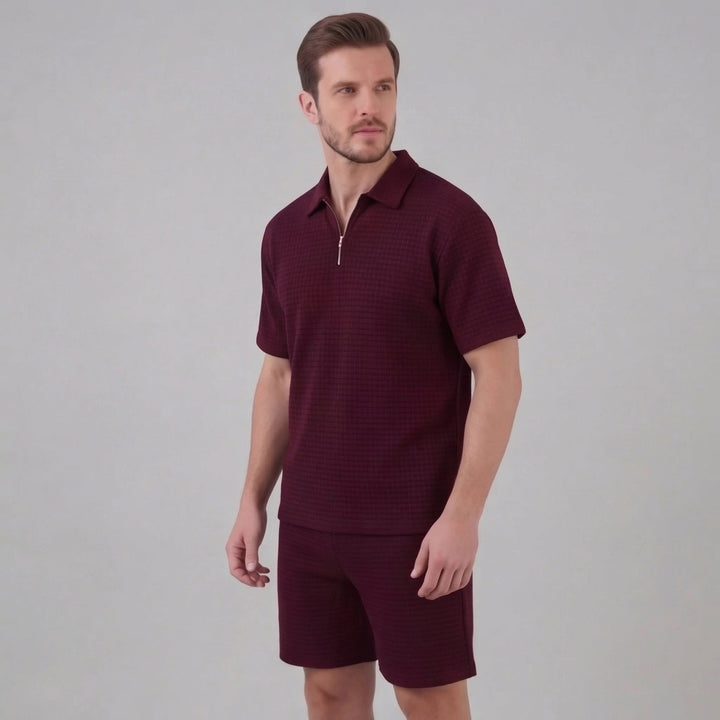 Conjunto de verano para hombre con camiseta y pantalón corto de punto waffle