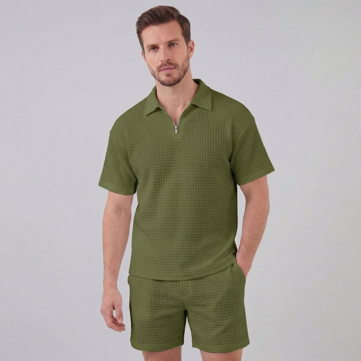 Conjunto de verano para hombre con camiseta y pantalón corto de punto waffle