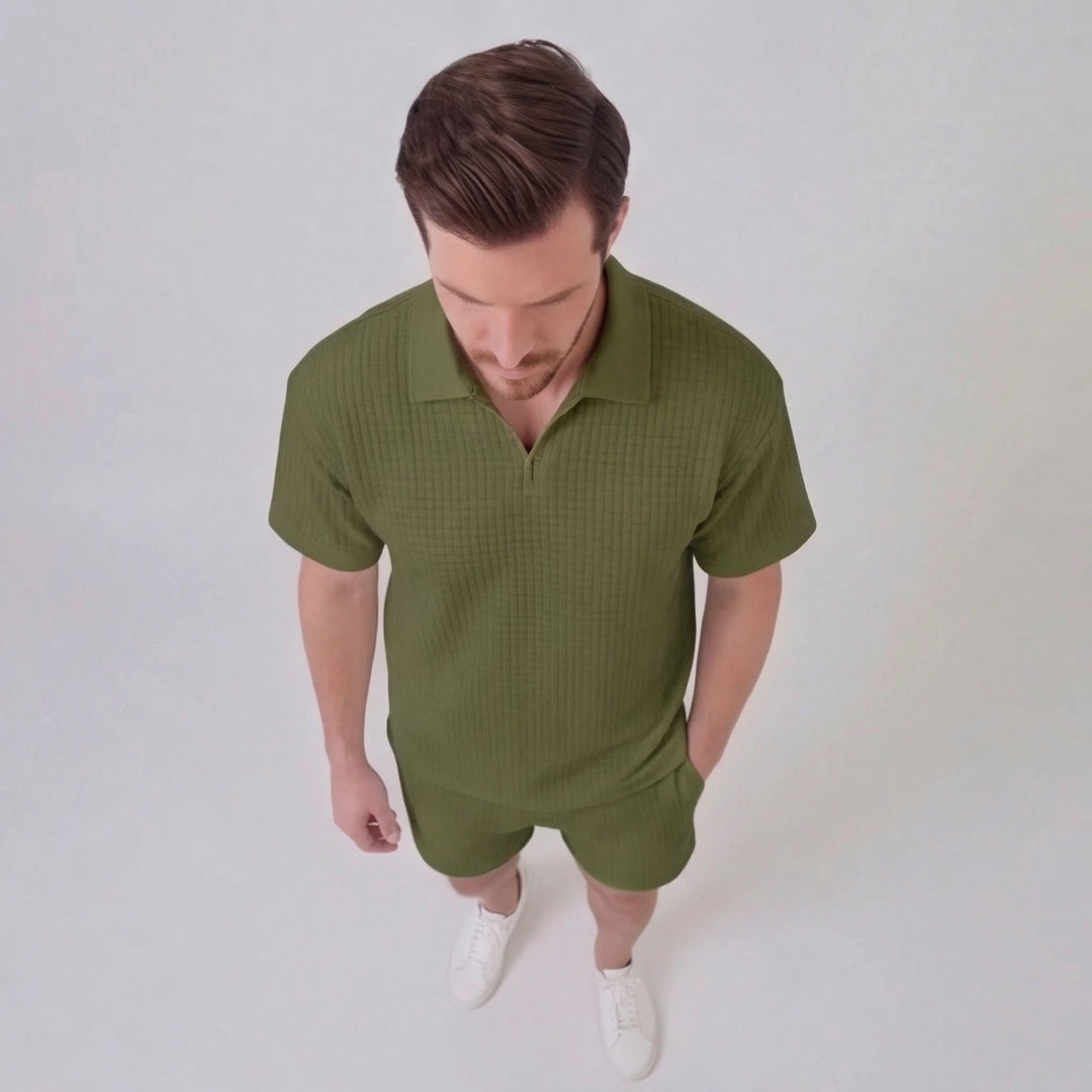 Conjunto de verano para hombre con camiseta y pantalón corto de punto waffle