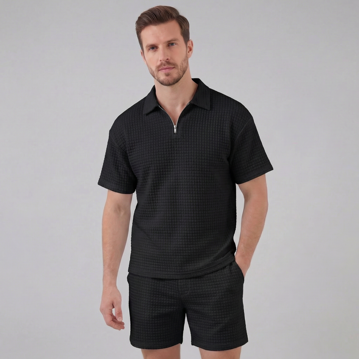 Conjunto de verano para hombre con camiseta y pantalón corto de punto waffle