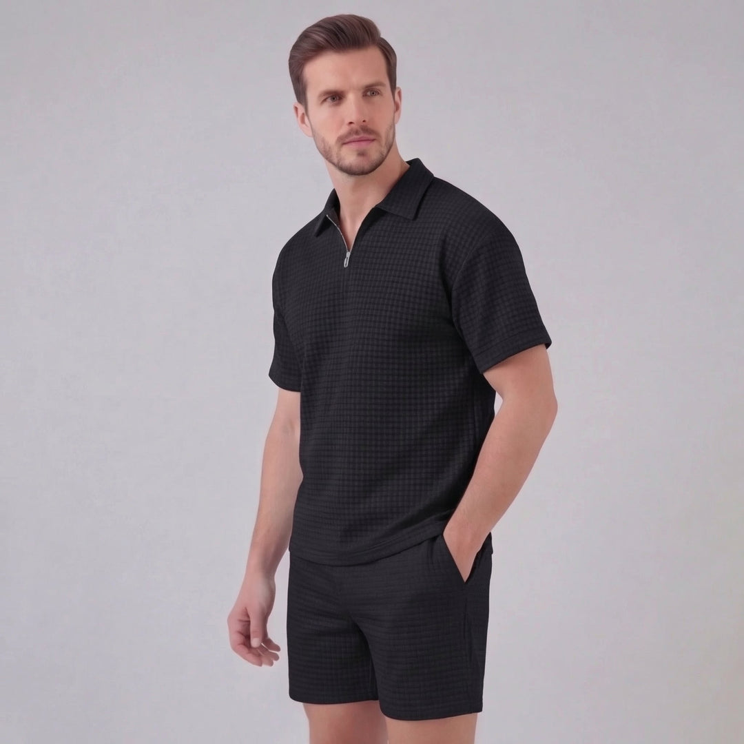 Conjunto de verano para hombre con camiseta y pantalón corto de punto waffle