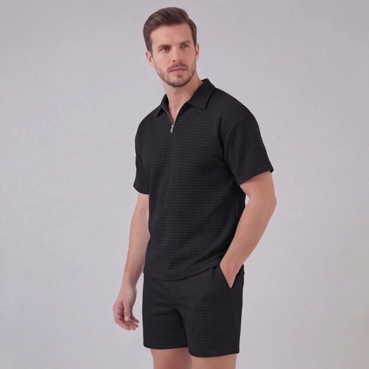 Conjunto de verano para hombre con camiseta y pantalón corto de punto waffle