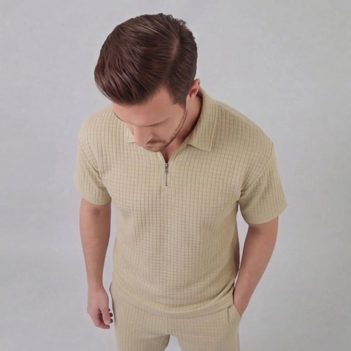 Conjunto de verano para hombre con camiseta y pantalón corto de punto waffle