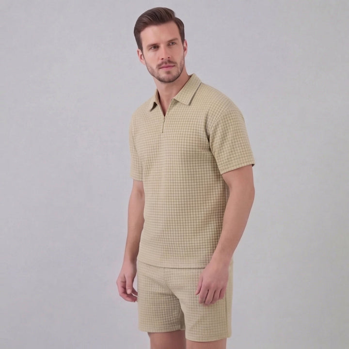 Conjunto de verano para hombre con camiseta y pantalón corto de punto waffle