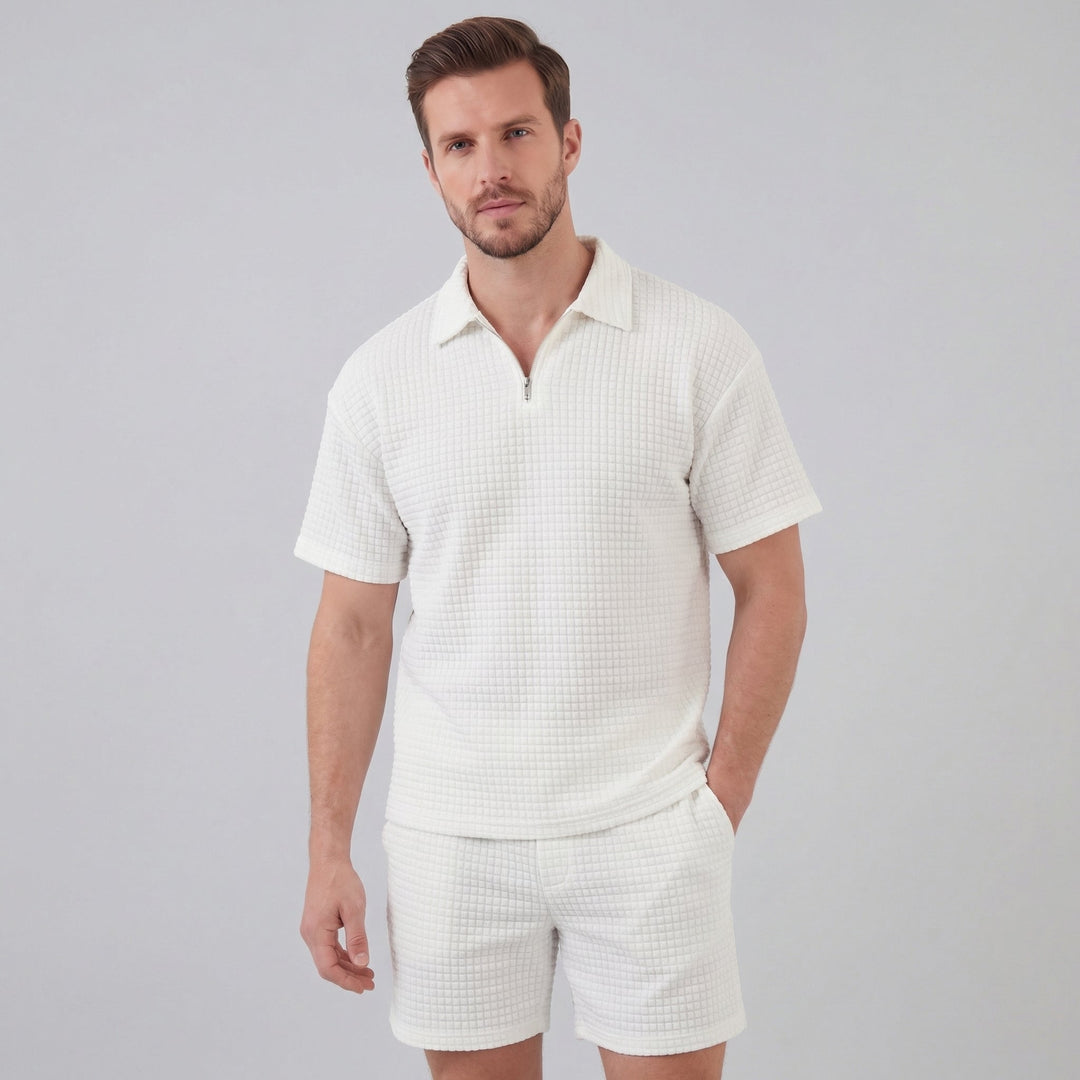 Conjunto de verano para hombre con camiseta y pantalón corto de punto waffle