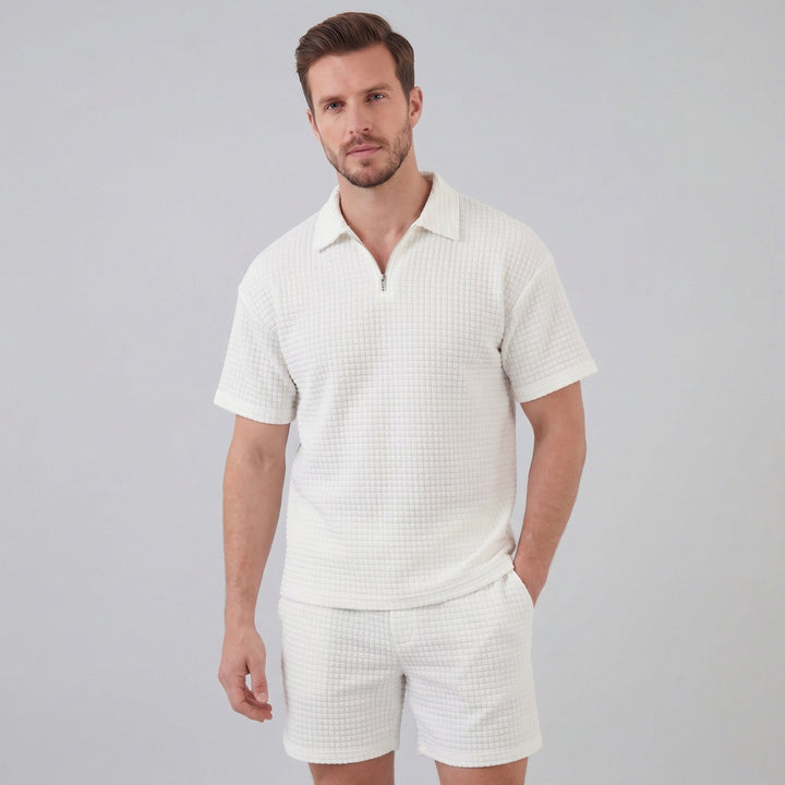 Conjunto de verano para hombre con camiseta y pantalón corto de punto waffle