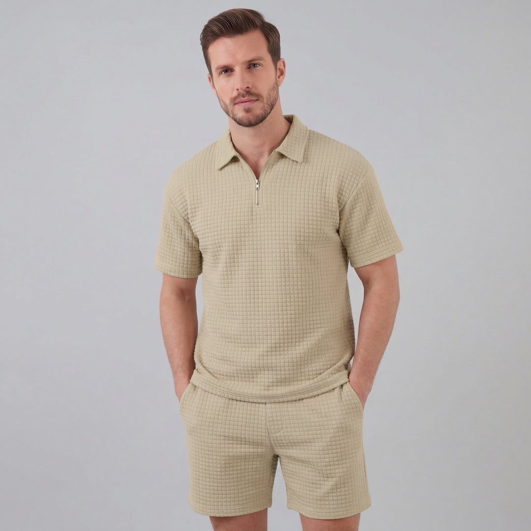 Conjunto de verano para hombre con camiseta y pantalón corto de punto waffle