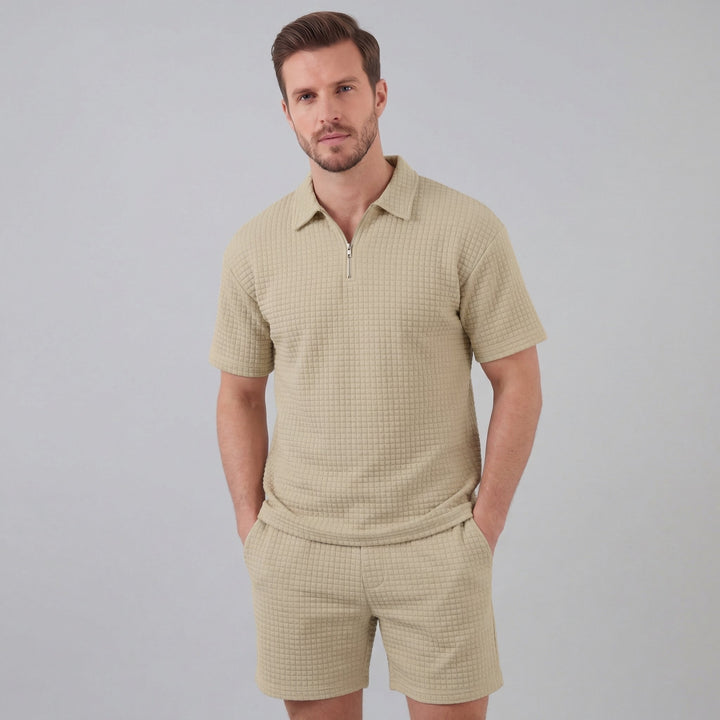 Conjunto de verano para hombre con camiseta y pantalón corto de punto waffle