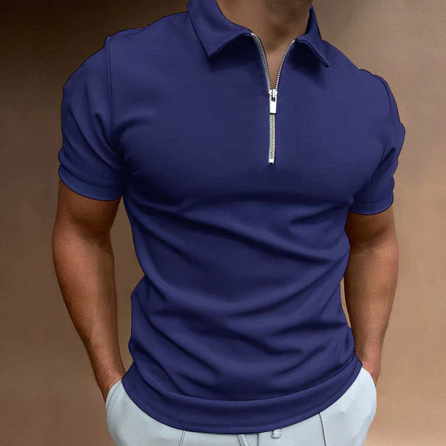 Men's Zippered Polo Shirt for Casual Wear