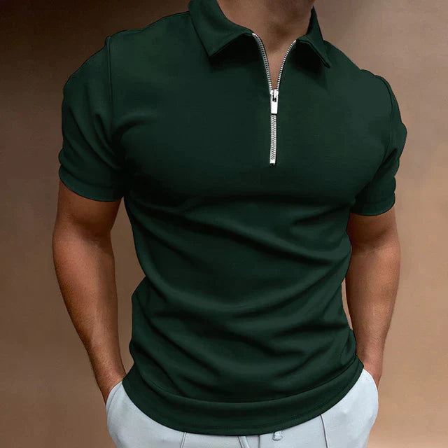 Men's Zippered Polo Shirt for Casual Wear