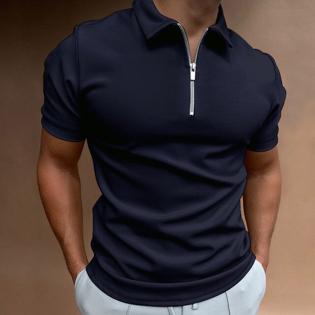 Men's Zippered Polo Shirt for Casual Wear