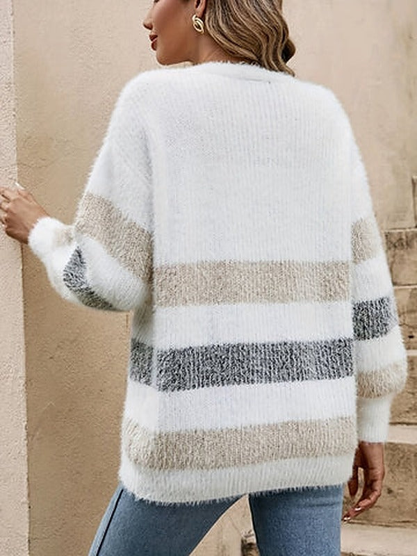 Women's Colour Block Knitted Cardigan with Button Front - photo 9