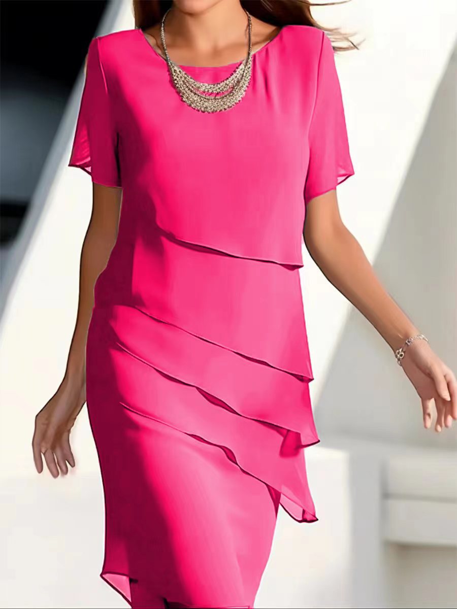 Elegante vestido midi fluido de gasa para mujer - Prenda formal plisada