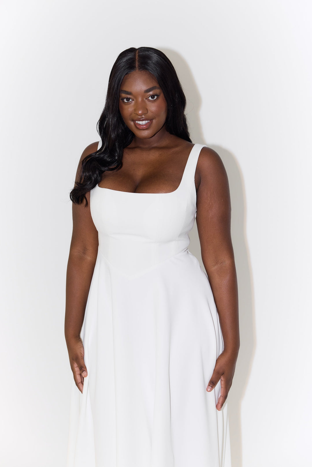 Women's Flowy Midi Dress Square Neck Relaxed Fit