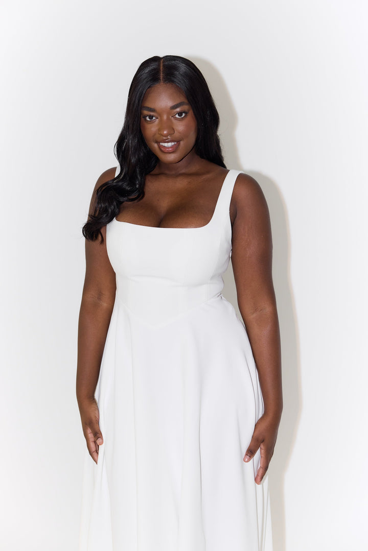 Women's Flowy Midi Dress Square Neck Relaxed Fit