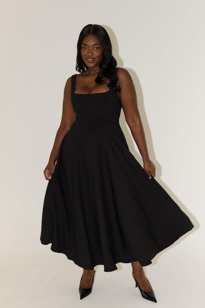 Women's Flowy Midi Dress Square Neck Relaxed Fit