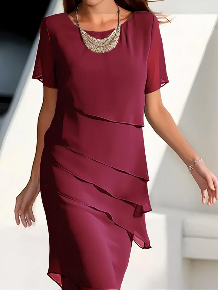 Elegante vestido midi fluido de gasa para mujer - Prenda formal plisada