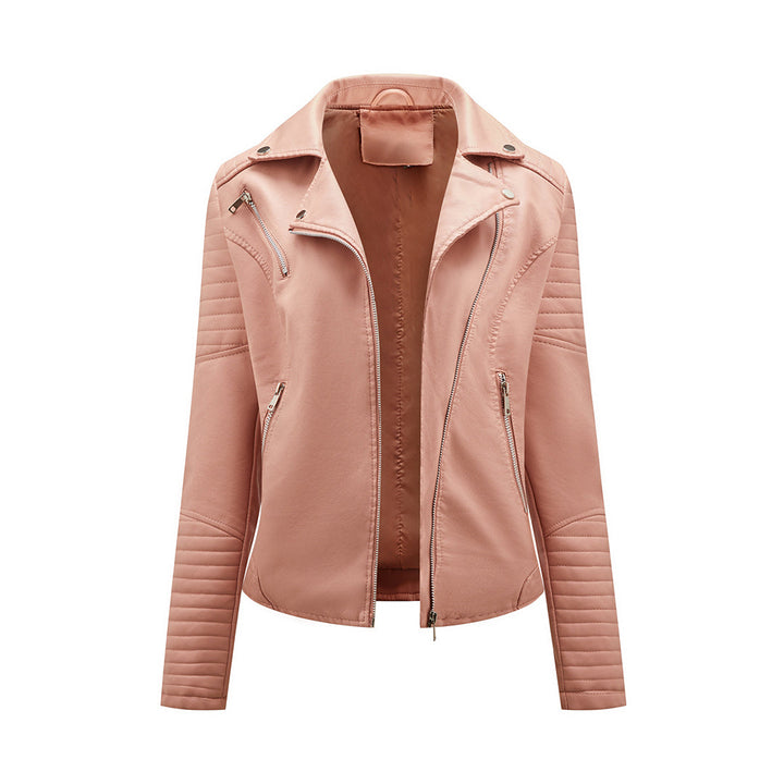 Chaqueta de cuero con solapas para mujer | Corta