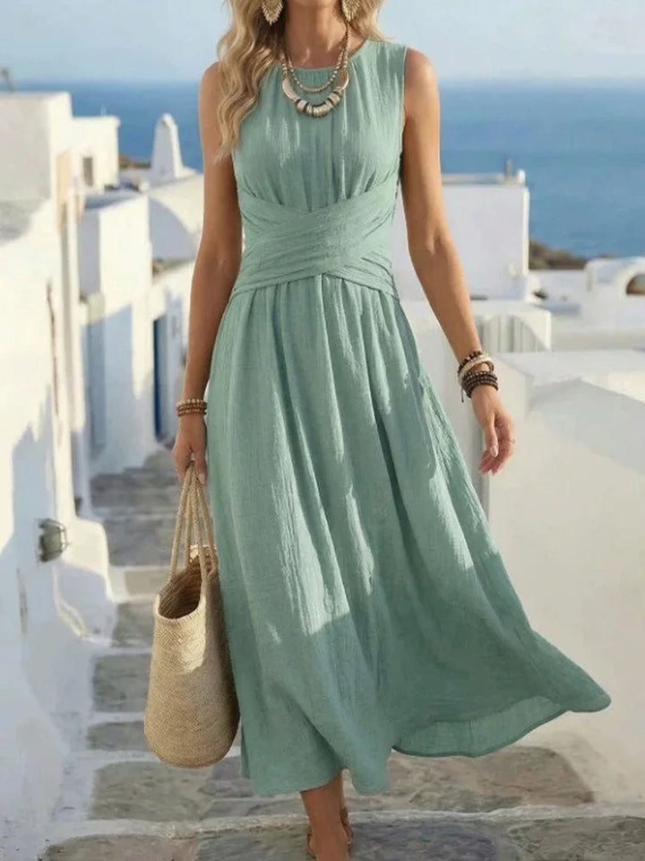 Marielle - Women's Ruched Waist Maxi Dress Sleeveless