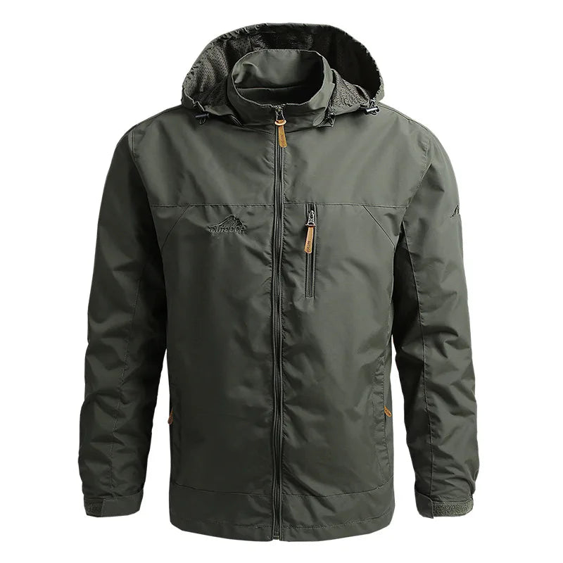 Chaqueta masculina con capucha y cremallera, repelente al agua