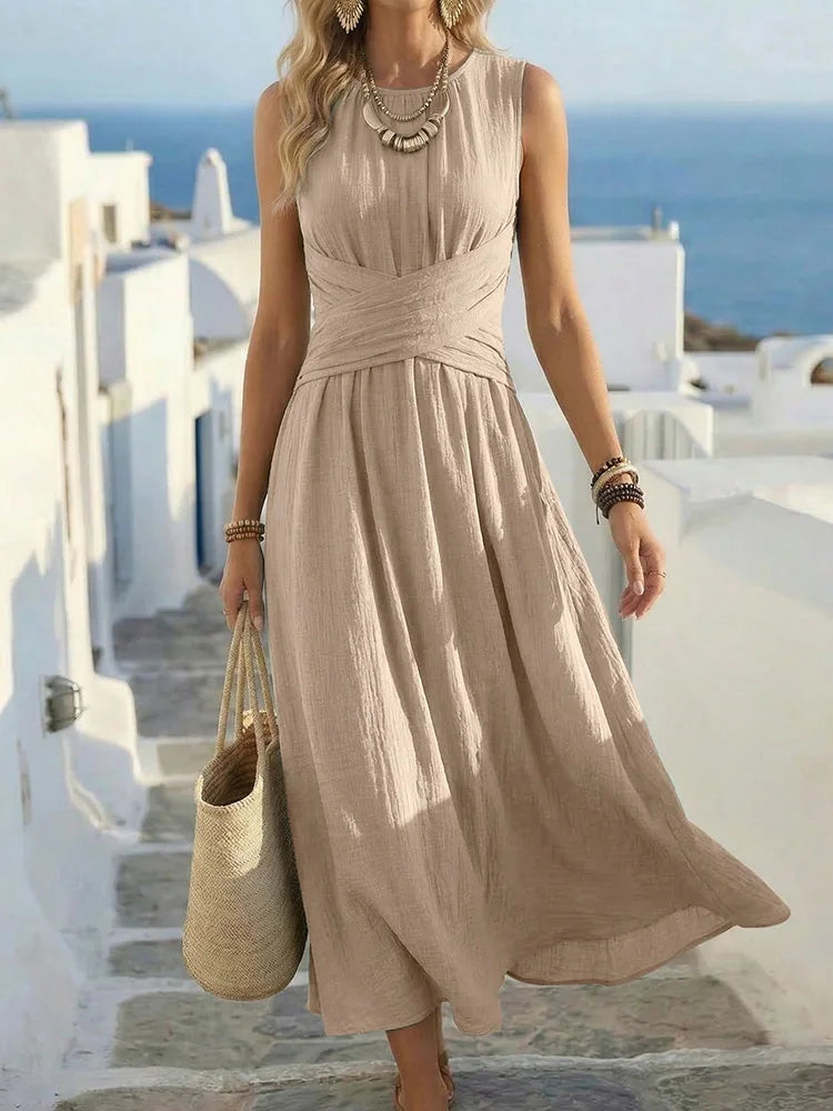 Marielle - Women's Ruched Waist Maxi Dress Sleeveless