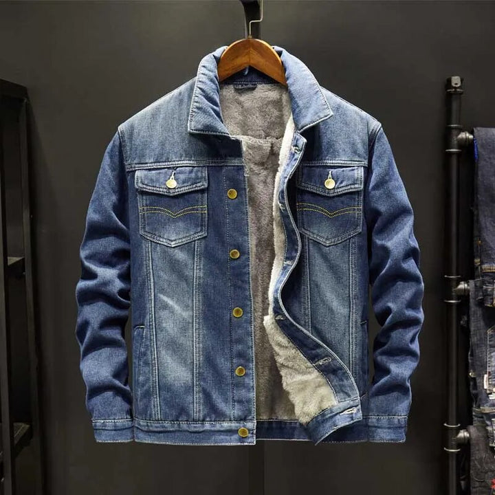 Men's Fleece-Lined Denim Jacket with Button Front - photo 2