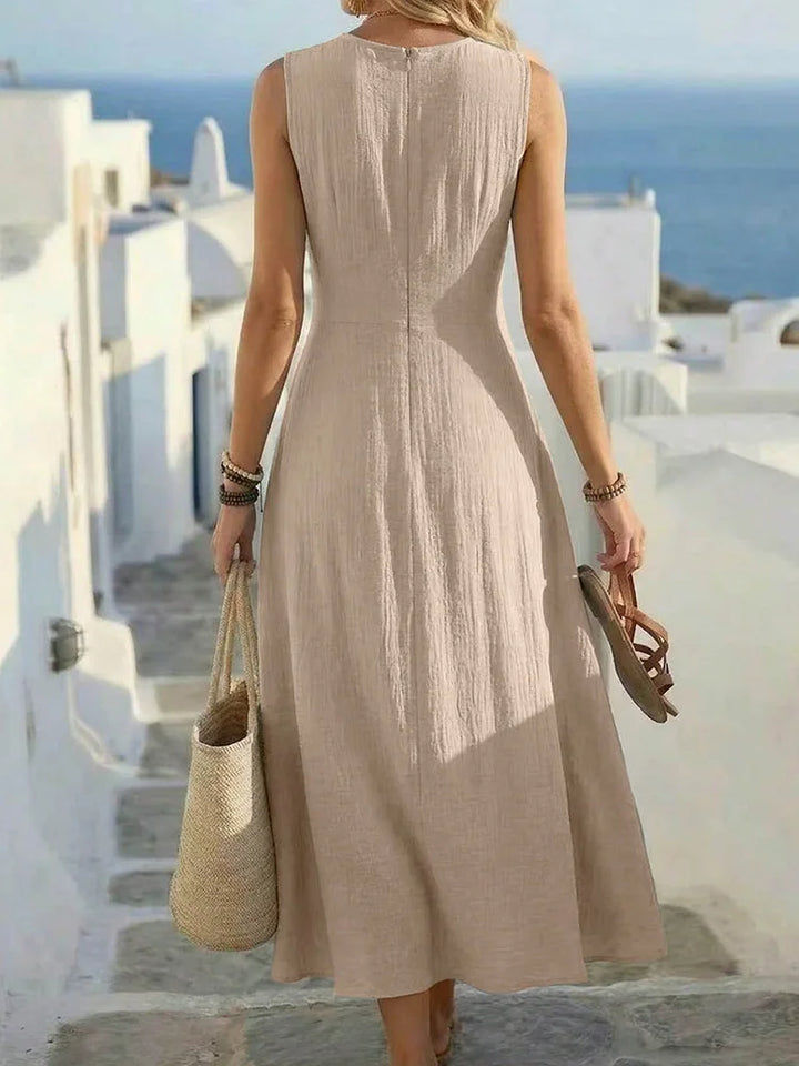Marielle - Women's Ruched Waist Maxi Dress Sleeveless