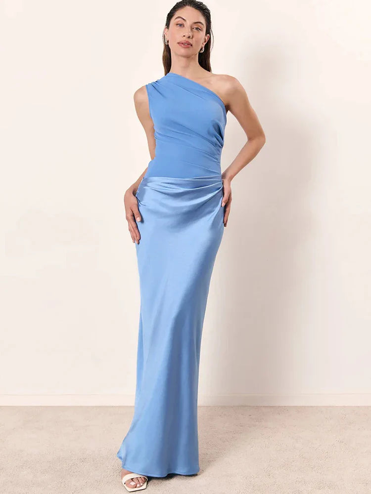 Kendra - Women's One-Shoulder Patchwork Maxi Dress