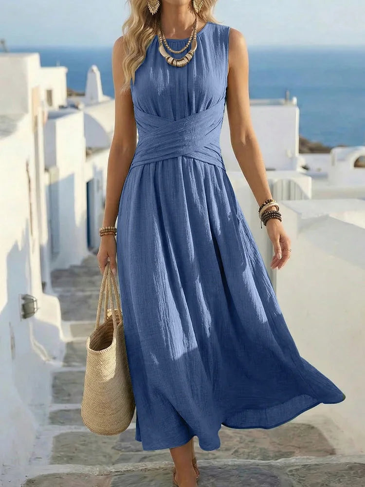 Marielle - Women's Ruched Waist Maxi Dress Sleeveless