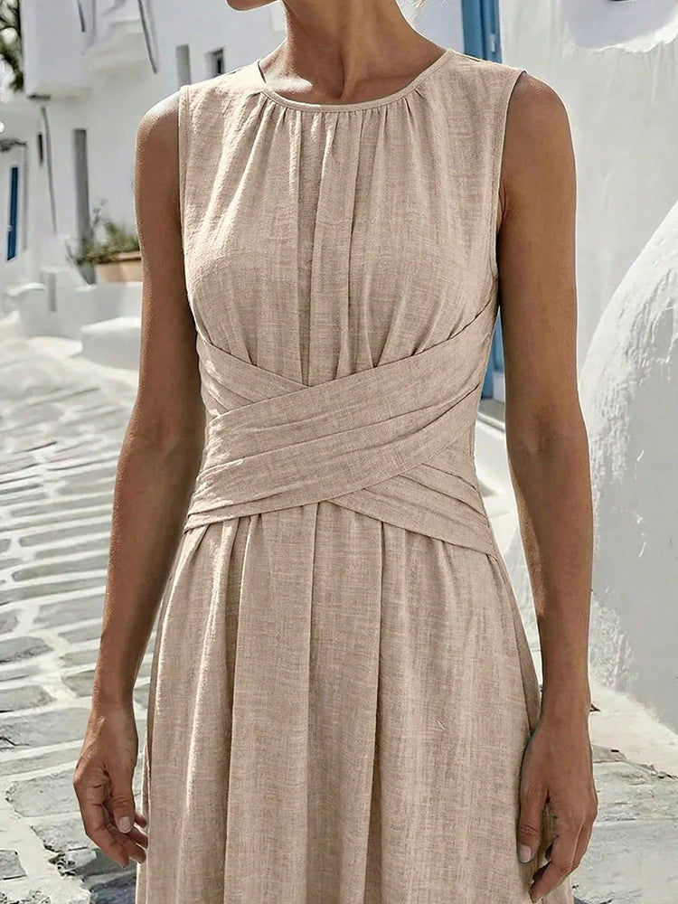 Marielle - Women's Ruched Waist Maxi Dress Sleeveless