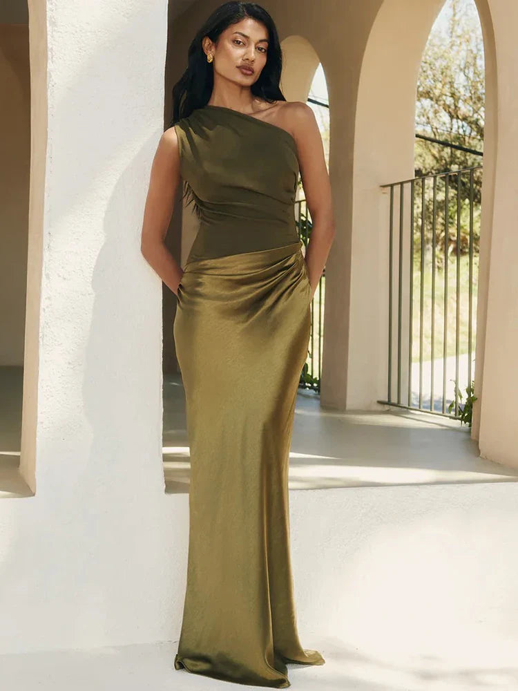 Kendra - Women's One-Shoulder Patchwork Maxi Dress