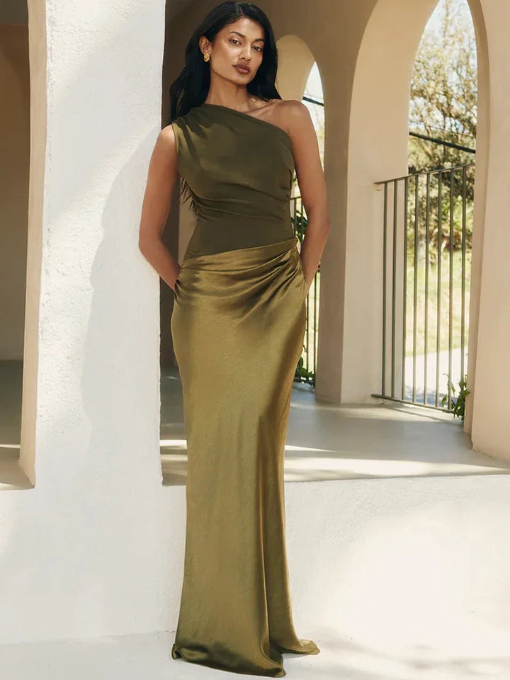 Kendra - Women's One-Shoulder Patchwork Maxi Dress