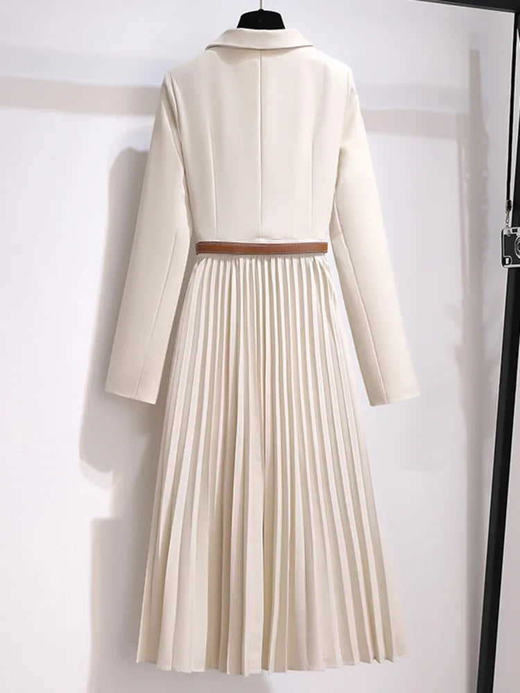 Women's Pleated Blazer Dress with Belt