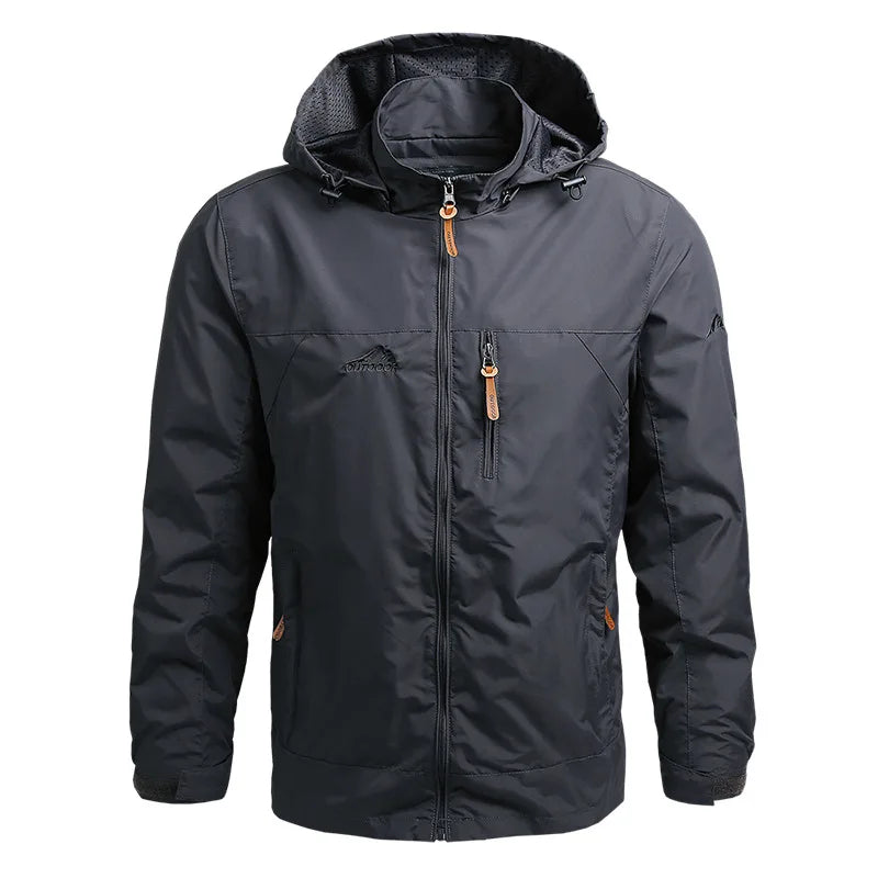 Chaqueta masculina con capucha y cremallera, repelente al agua