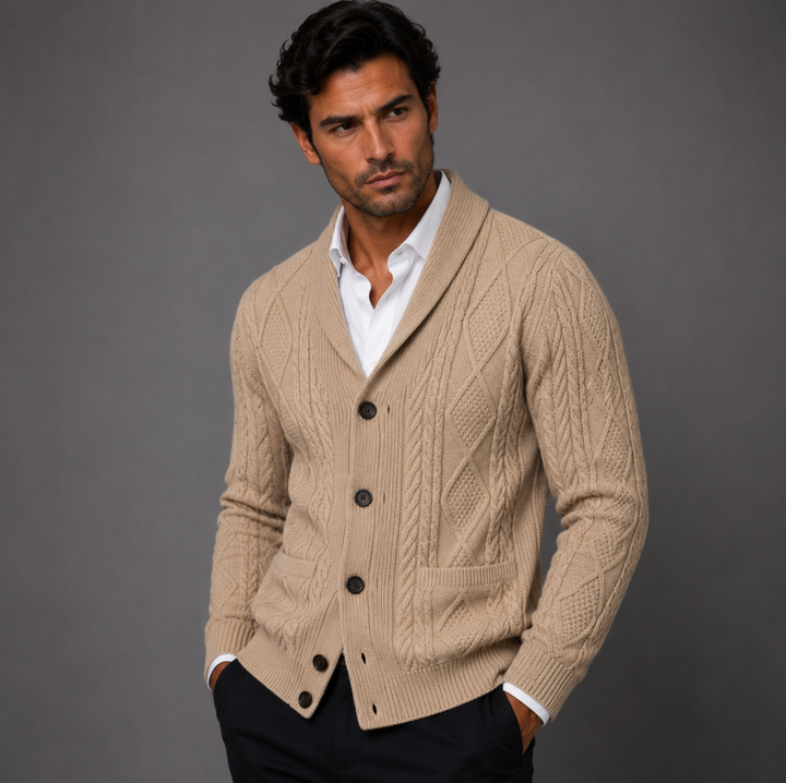 Men's Cashmere Cardigan with Button Front and Side Pockets