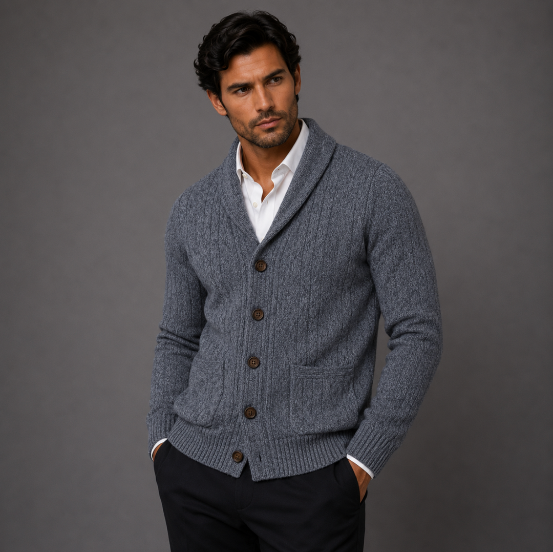 Men's Cashmere Cardigan with Button Front and Side Pockets