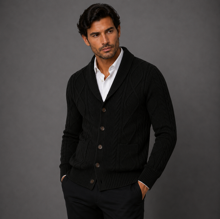 Men's Cashmere Cardigan with Button Front and Side Pockets