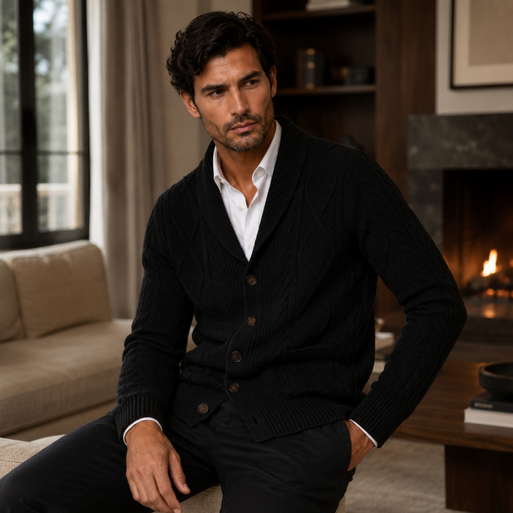 Men's Cashmere Cardigan with Button Front and Side Pockets