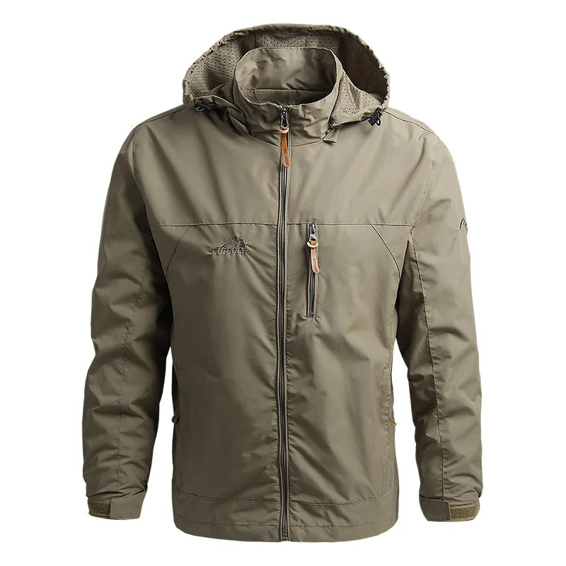 Chaqueta masculina con capucha y cremallera, repelente al agua
