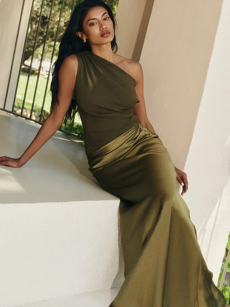 Kendra - Women's One-Shoulder Patchwork Maxi Dress