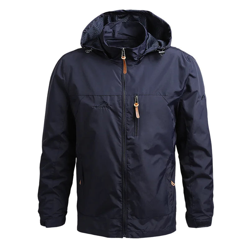Chaqueta masculina con capucha y cremallera, repelente al agua