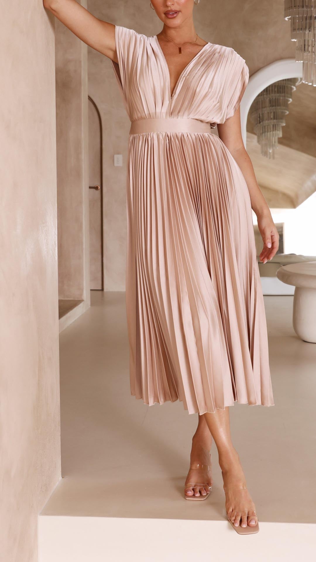 Annabelle - Women's Elegant Pleated Chiffon Maxi Dress