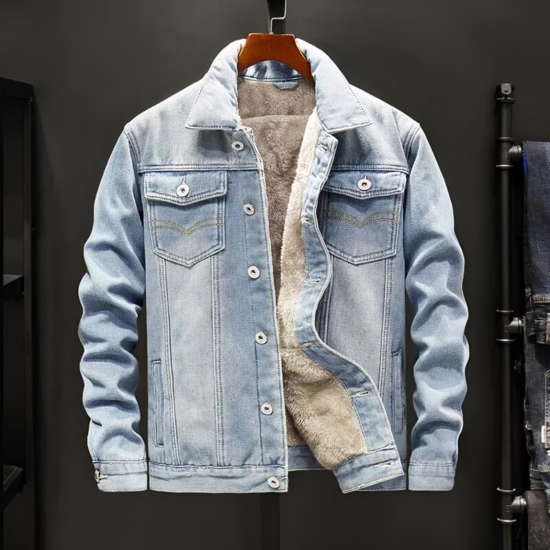 Men's Fleece-Lined Denim Jacket with Button Front - photo 1