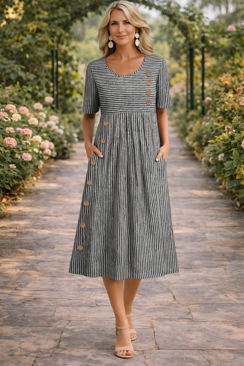 Women's Wanda™ Striped Midi Dress with a Relaxed Cut