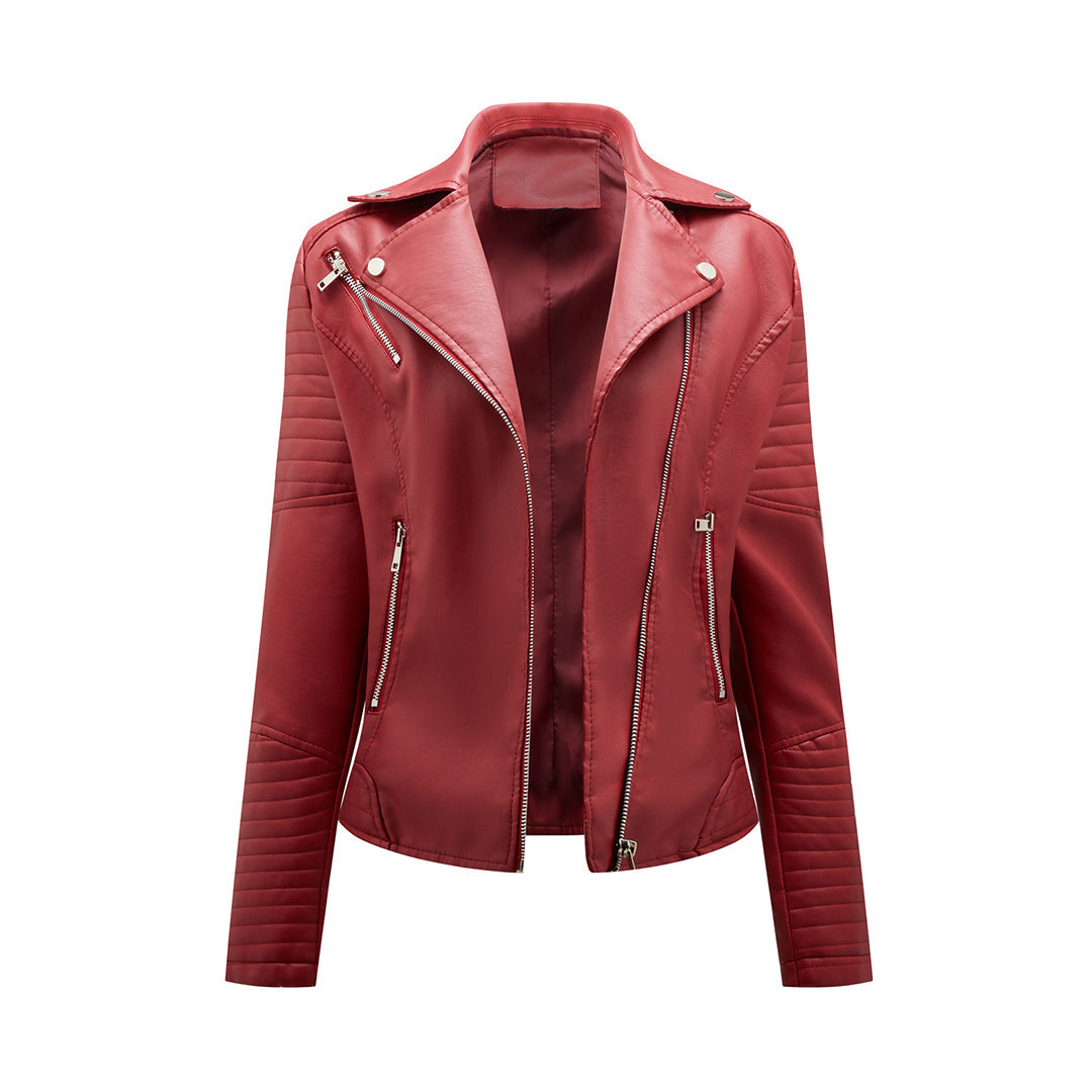 Chaqueta de cuero con solapas para mujer | Corta