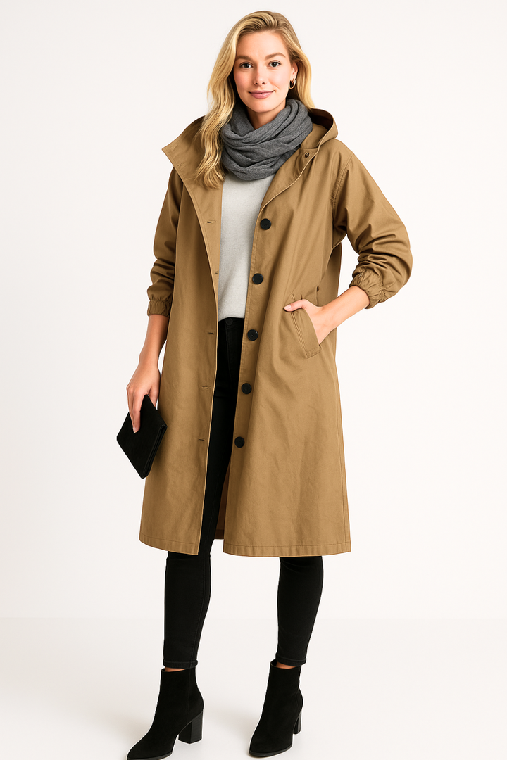 Chaqueta impermeable con botones delanteros para mujer