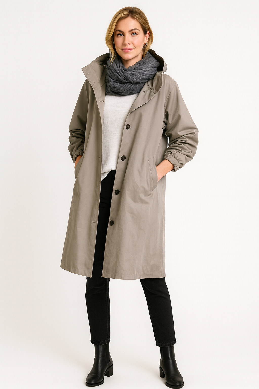 Chaqueta impermeable con botones delanteros para mujer