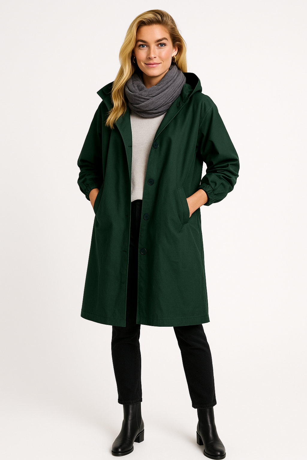Chaqueta impermeable con botones delanteros para mujer