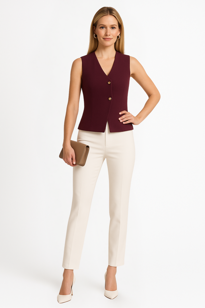 Chaleco blazer sin mangas para mujer, elegante, entallado y tipo chaleco sastre